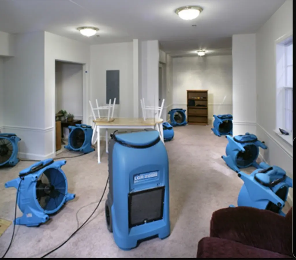 Air movers and dehumidifier setup for Water Damage Restoration in Laguna Hills